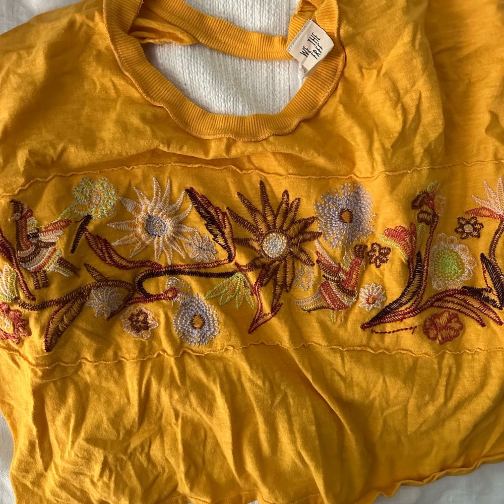 Free People Yellow Floral Embroidered Crop Top